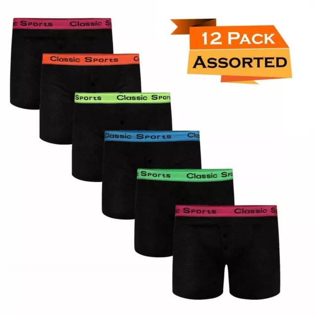 12Pairs Mens Neon Boxer Classic Sports Super Soft Cotton Shorts Trunks Underwear