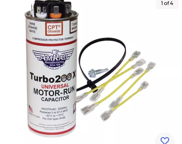 Turbo 200X Motor RUN Capacitor Amrad - Individually Boxed , Up to 97.5 MFD