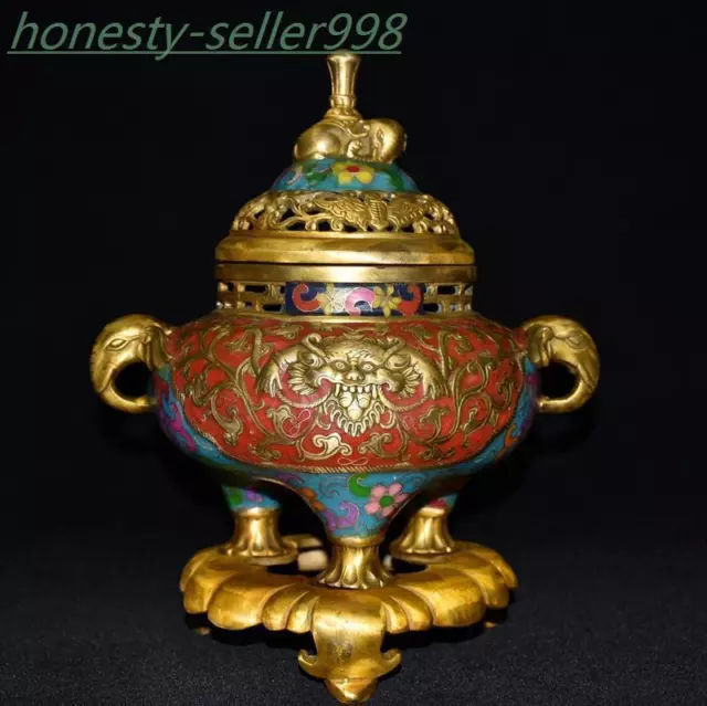 Marked Chinese bronze Gilt Cloisonne Enamel beast Elephant statue incense burner