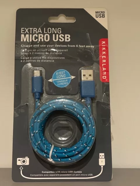 Kikkerland Extra Long Micro USB 6 Feet Long Blue