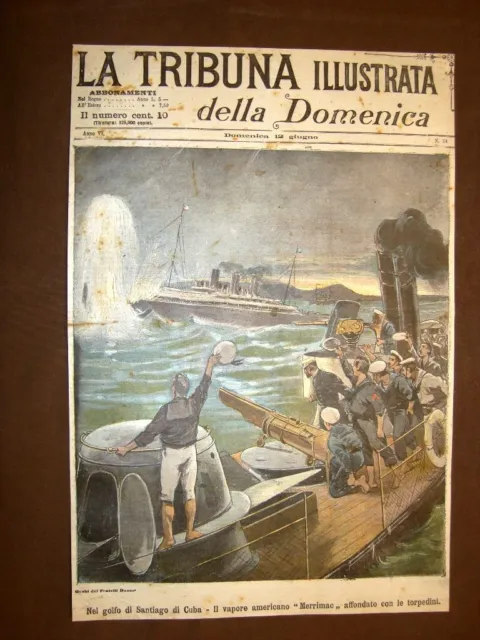 Copertina La Tribuna Illustrata 12 giugno 1898 Santiago di Cuba Vapore Merrimac