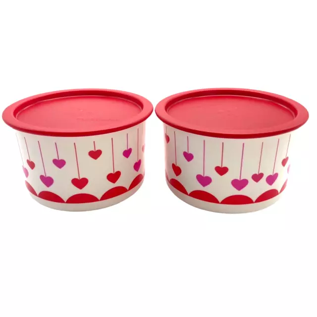 TUPPERWARE One Touch Canister Jr. Pink Hearts, 4 cup, Lid Valentine's Day NEW