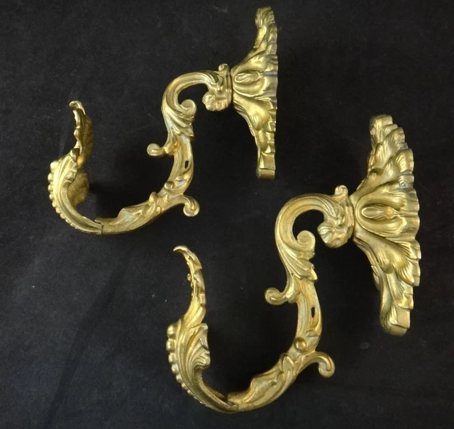 Pair Antique French Gilt Bronze Rococo Design Curtain Tie Backs. 5 ½” x 4 ½”