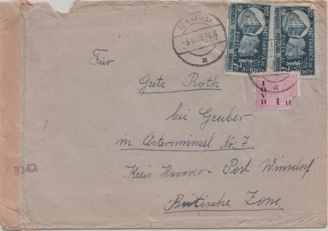 1948 Romania Cover Stamp Factory Used Iovr Sibiu Censor Berlin British Zone Wwii