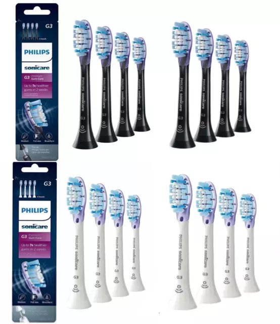 Cabezales de cepillo para el cuidado de las encías premium para Philips Sonicare G3 (paquete de 4) negros/blancos