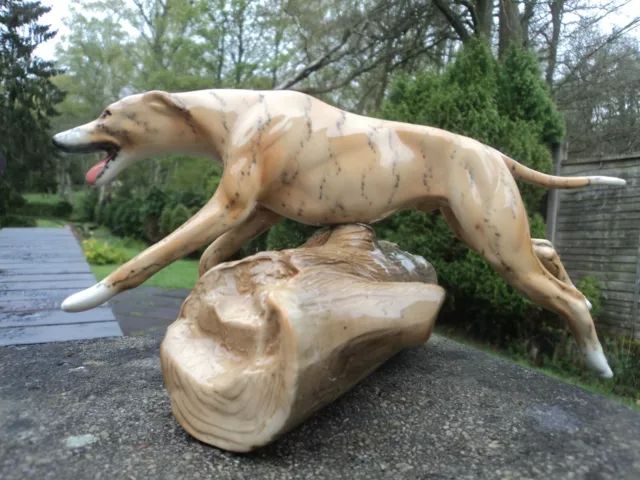 Vintage Large Staffs Tiger Brindle Whippet/Greyhound Dog Jumping Log (Ex.rare).