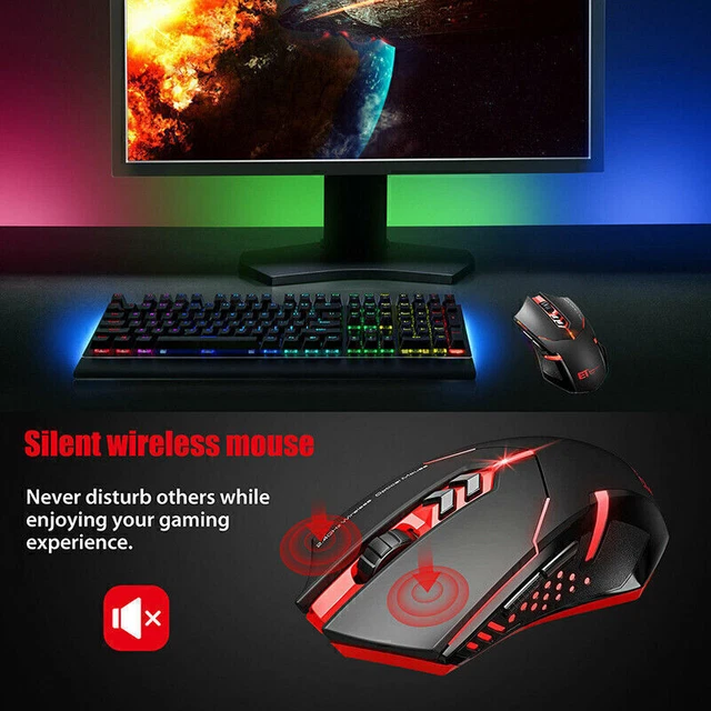 2.4G LED WIRELESS Gaming Mouse 2400DPI Optical USB Rechargeable for PC ...