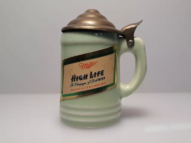 MILLER HIGH LIFE BEER STEIN vintage lidded miniature 3" tall