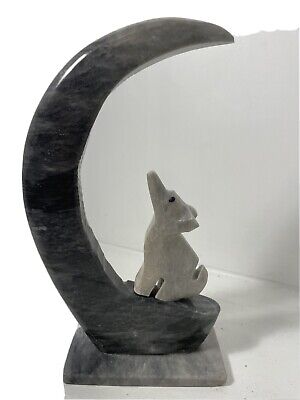Stunning  Howling At The Moon Wolf Stone Carving, Onyx