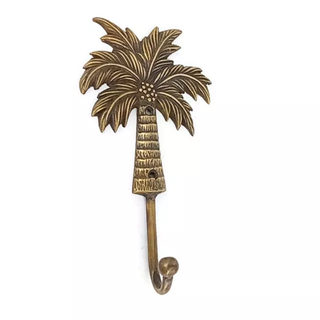 large Palm tree COAT HOOKS solid age brass tropicle vintage old style 19 cm B