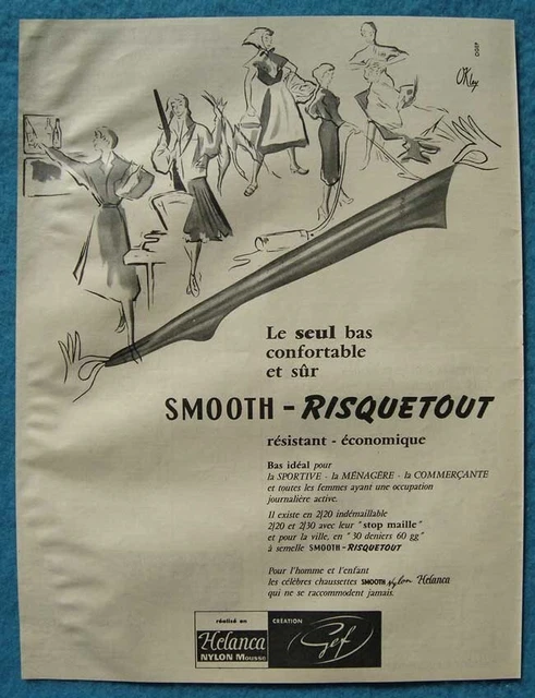 Publicité Papier - Lingerie -Le Bas SMOOTH-RISQUETOUT d'HELANCA de 1956