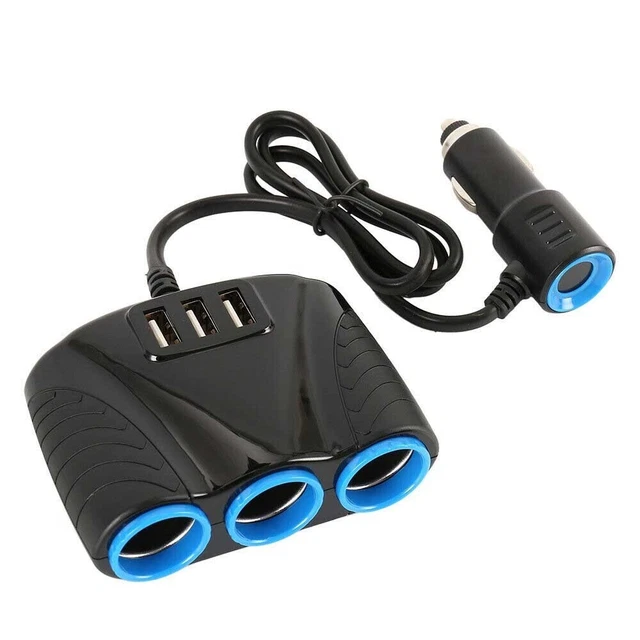 3 Way Car Cigarette Lighter Splitter 12V Socket USB Plug Multi Charger Adapter