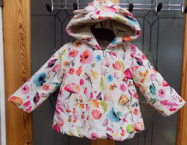 Baby JACKET Girl Wrap Over Next Padded 6-9 months Fleece Lined Bear Ears Hood