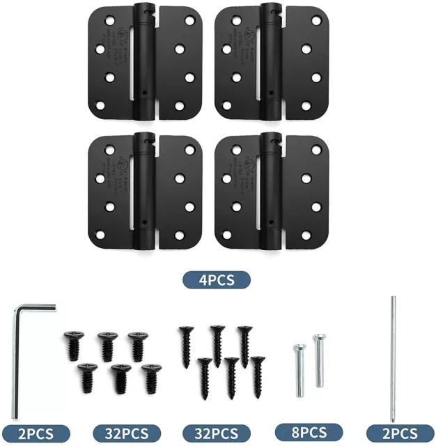 Black Door Hinges 4" Self Closing Spring Door Hinge 5/8" Radius Corners 4 PACK