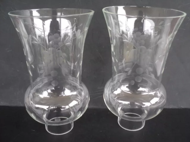 Set 2 Clear etched floral Glass 6" Tall  Hurricane Lamp Shade Globe Chimney