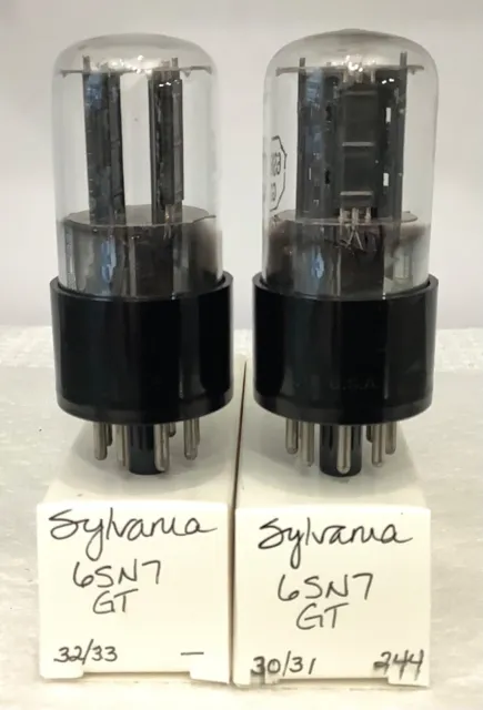 SYLVANIA 6SN7-GT Black Plates Bottom “D” Foil Gtr Stereo Audio Vacuum Tubes PAIR