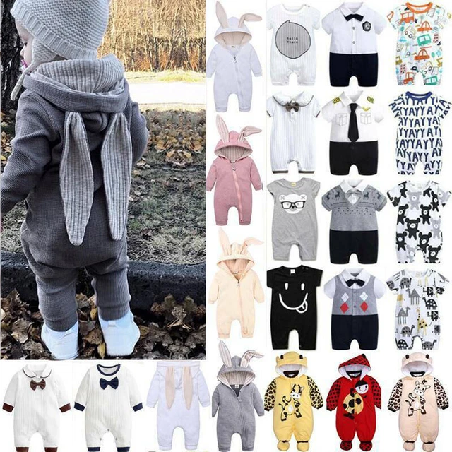 Newborn Baby Kids Boy Girl Rabbit Hooded Romper Clothes Bodysuit Jumpsuit Outfit
