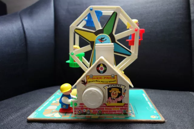 Fisher Price Spieluhr Riesenrad von 1966 + 2 Figuren Vintage