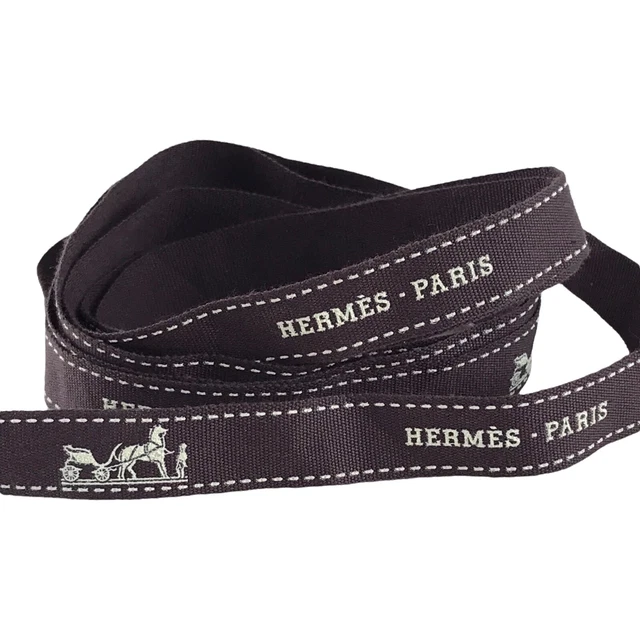 Authentic Hermes France Brown Fabric Horse Ribbon 58" Equestrian Logo