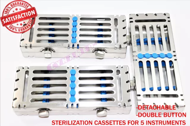 German Double Button Detachable Sterilization Cassette For 5 Instruments 3Pcs
