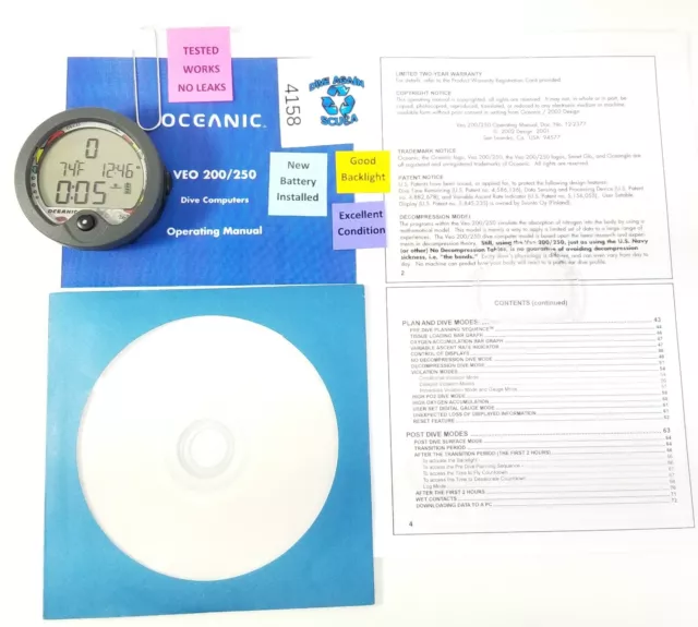 Oceanic Veo 250 Scuba Dive Computer Puck Module Air & Nitrox 2 Buttons #4158