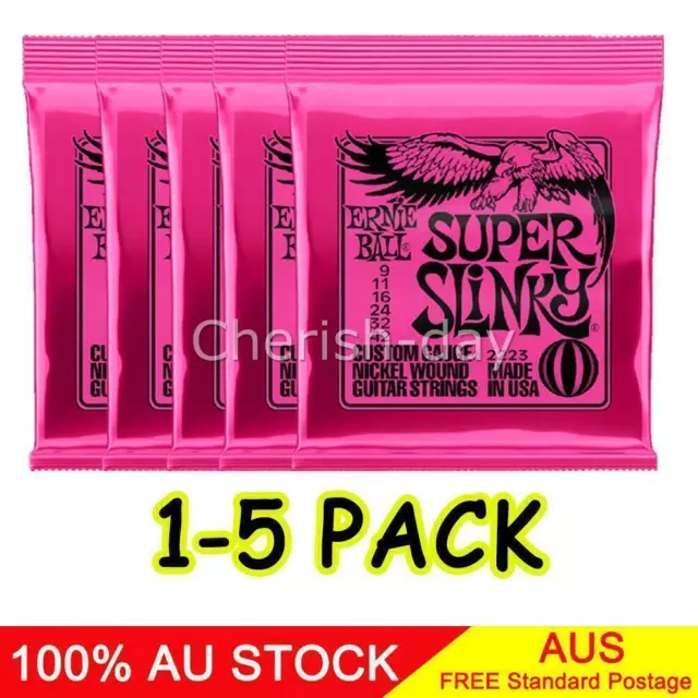 1-5X Ernie Ball 2223 Pink Super Slinky 9-42 Electric Guitar Strings AU