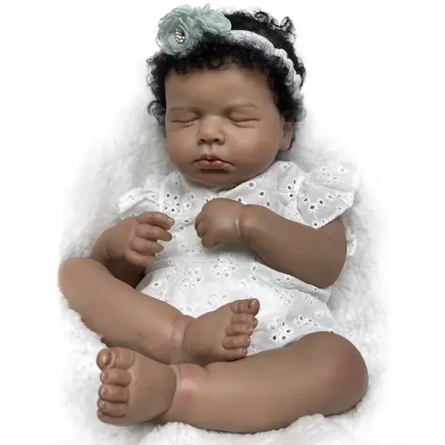 Black Skin Loulou Asleep Reborn Baby Handmade Doll, Realistic Lifelike Girl, 19"