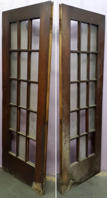 30"x80"x1.75" Antique Vintage Wooden Exterior French Door Window Beveled Glass 3