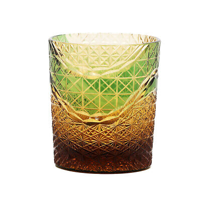 Whisky Glass Edo Kiriko Multi-Color Drinking Glass 9 Ounces Amber Crystal Glass