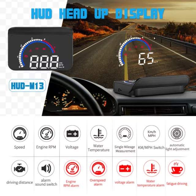 M13 DIGITAL HUD Head Up Display Dashboard projecteur II compteur de vitesse  EUR 29,24 - PicClick FR