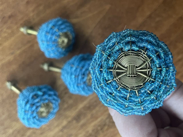 4 Hand beaded brass Knob Drawer Pull Cabinet Door Hardware Anthropology style