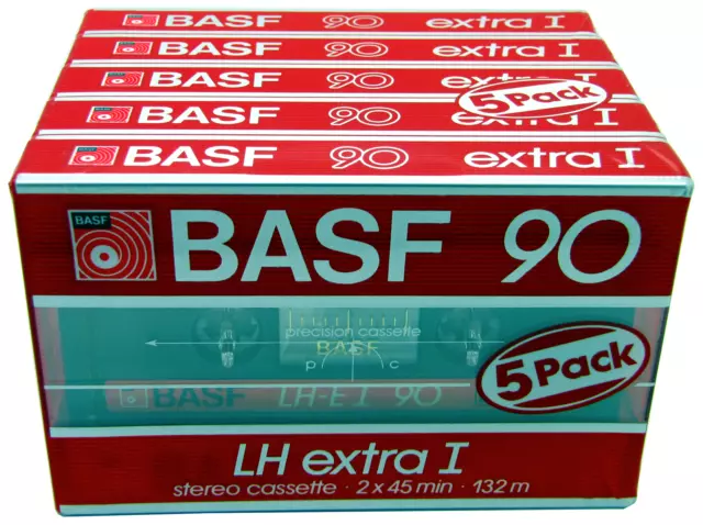 5PACK BASF LH extra I 90 Minutes Blank Audio Cassette Tapes (1985) NEW & SEALED