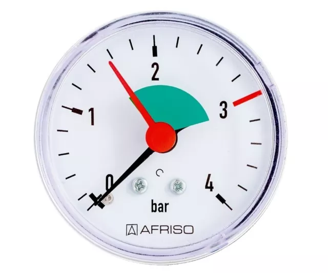 AFRISO TM80  Manometer Heizung Wasser Ø32 1/4" 0-4 bar axial hinten slb.dichtend