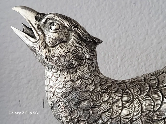 X Large Massive German Hanau Silver Bird Pheasant Decanter