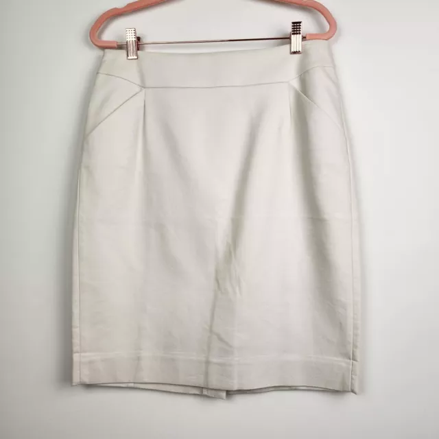 J Crew Factory Skirt Womens 10 Ivory The Pencil Skirt Woven Cotton Career New