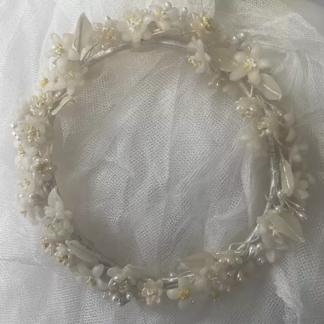 1930s Floral Wax Tiara Crown , Vintage Bridal Lots Of Beautiful Orange Blossoms