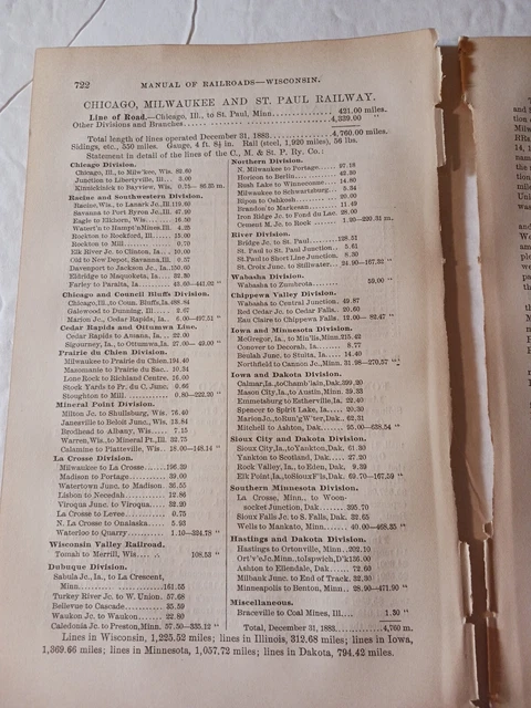 ☆1884 train report CHICAGO Milwaukee  & ST PAUL RAILROAD all divisions