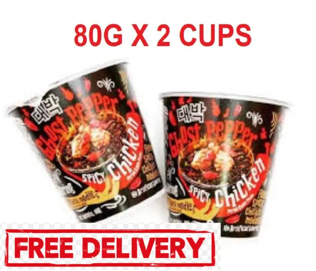 2 tazze x 80 g New Instant Noodle Daebak Ghost Pepper Crazy Spicy Chicken Free