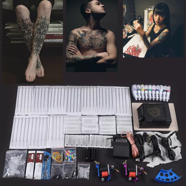 Tatoo Komplettes Set 2x Tattoo Maschine mit 50x Nadeln & 20 Farben Tinte Neu