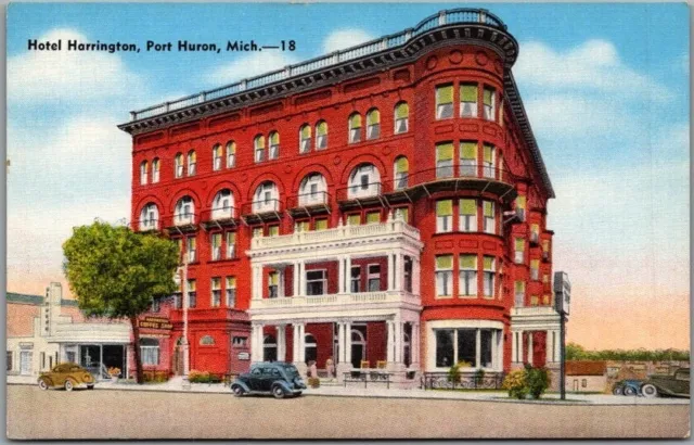 1940s Port Huron, Michigan Postcard HOTEL HARRINGTON Street View / Kropp Linen