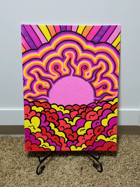 Custom Miami Artwork Painting Pink Red Orange Yellow Trippy Sun
