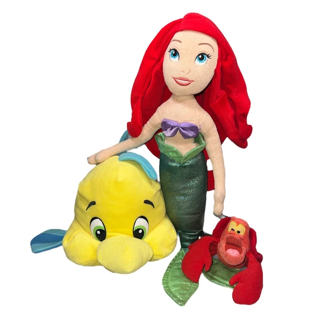 DISNEY LITTLE MERMAID Plush Lot 3 Ariel Sebastian Flounder Stuffed
