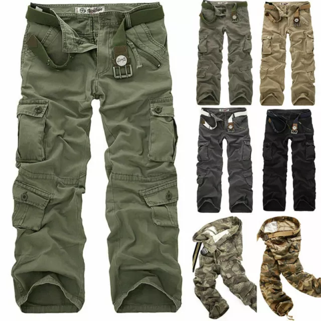 Mens Army Cargo Combat Military Trousers Pants Slacks Multi Pockets Casual Work