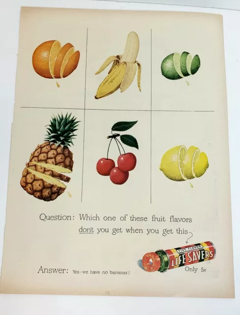 Vintage LIFE SAVERS Five Flavors Original  Magazine Print Ad 1948