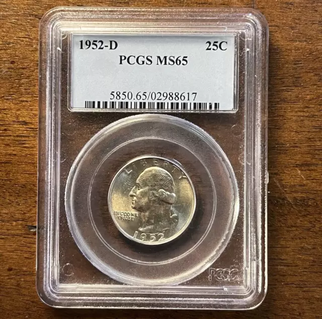 Washington Quarter 1952 D 25c MS65 PCGS Coin Collection BU GEM US 90% Silver