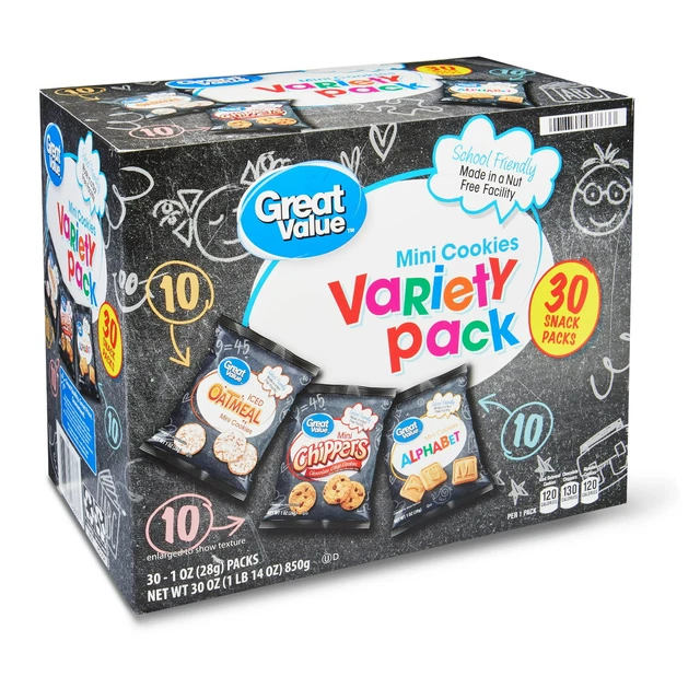 Great Value Mini Cookies Variété Paquet, 29.6ml 30 Compte