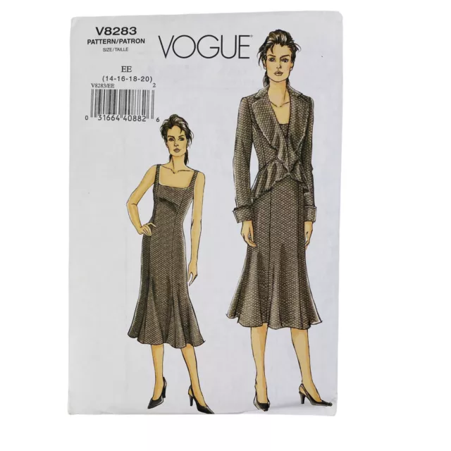 VOGUE Dress Jacket Sewing Pattern 8283 Uncut FF Misses 14 16 18 20 Fitted 2006