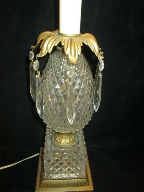 Vintage Crystal Table Lamp Pineapple w prisms diamond cut