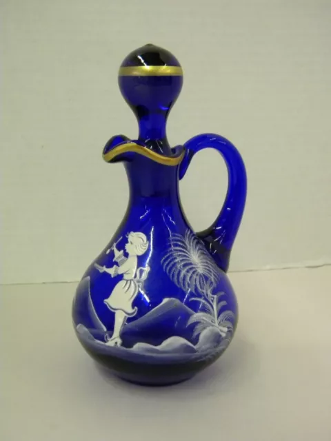 Cobalt Blue Mary Gregory Glass Cruet - Spectacular