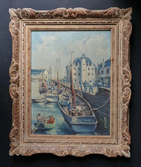Tableau René UCHAY (1917-2001) Bateaux Pêche Bretagne Croisic cadre Montparnasse